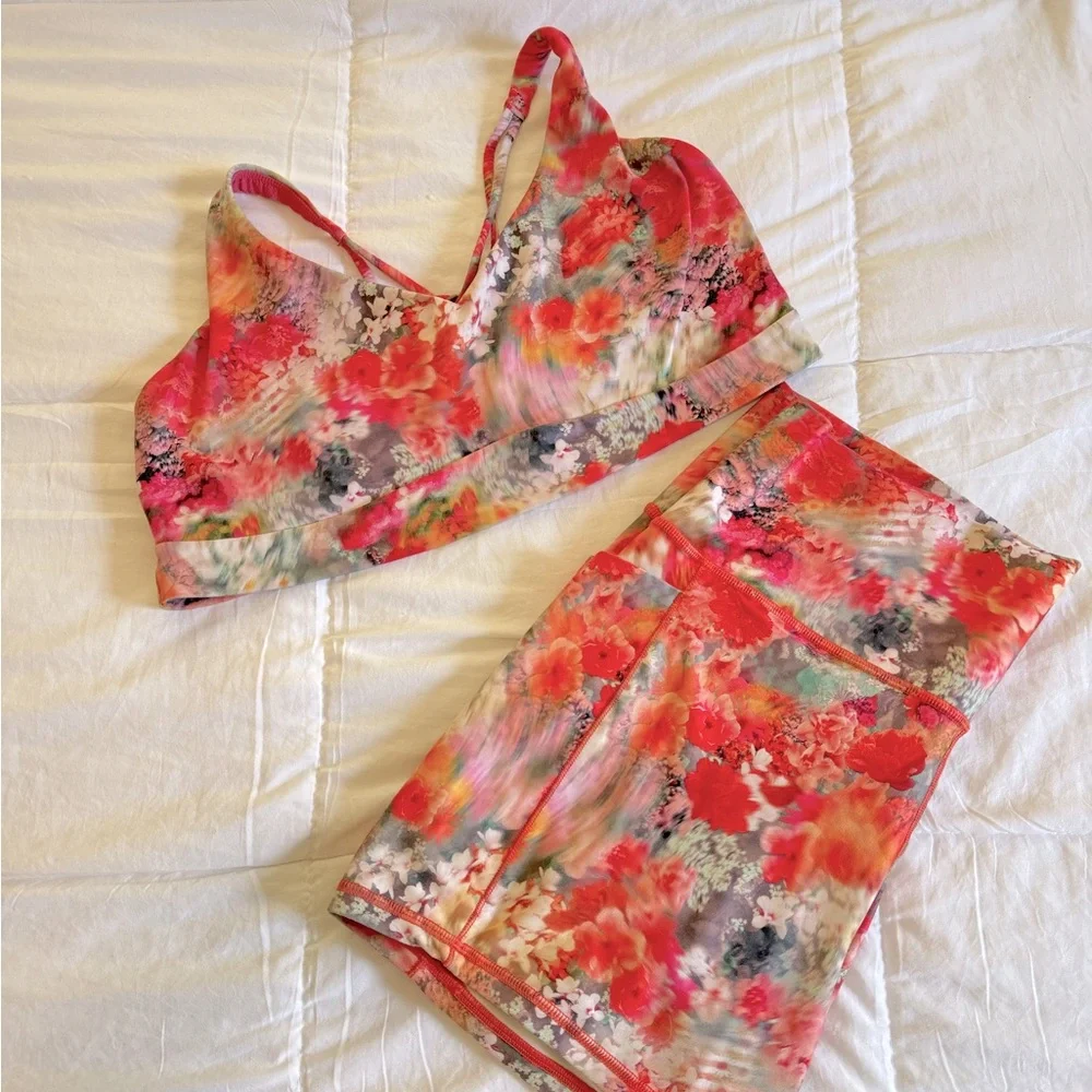 Athleta Women's XL Bike Shorts & XL Bra - Pink and Orange floral set - Picture 6 of 7